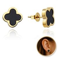 kolczyki ze stali szlachetnej platerowane 14k złotem, sztyft, koniczynka