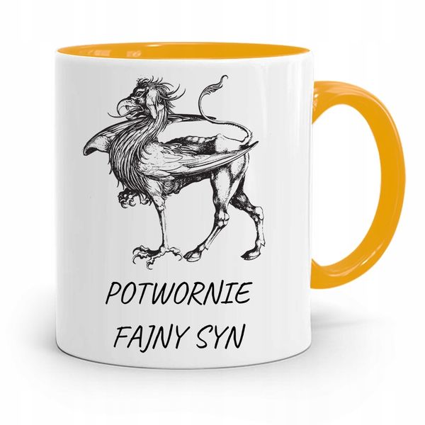 Kubek Żółty Prezent Dla Syna Potwornie Fajny Syn Z Nadrukiem Ze Zdjęciem zdjęcie 1