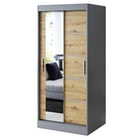 Szafa Przesuwna 90 cm RALF Antracyt / Artisan Garderoba Listwy 2 Wnętrza