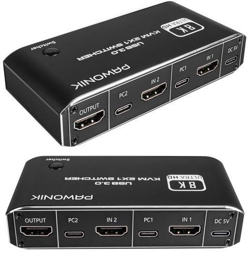 Przełącznik KVM HDMI 2.1 Konsola Switch 4K 120Hz 8K 2 4xUSB 3.0 2xPC 1Ekran na Arena.pl