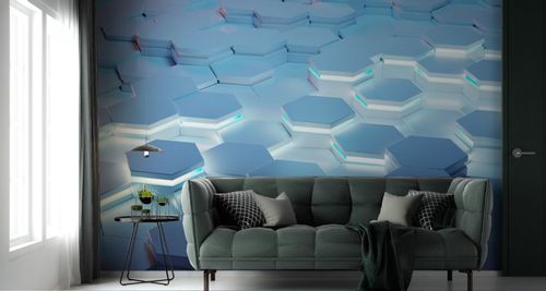 Fototapeta Niebieskie HEKSAGONY Nowoczesny Wzór 3D Abstrakcja 360cm x 240cm na Arena.pl