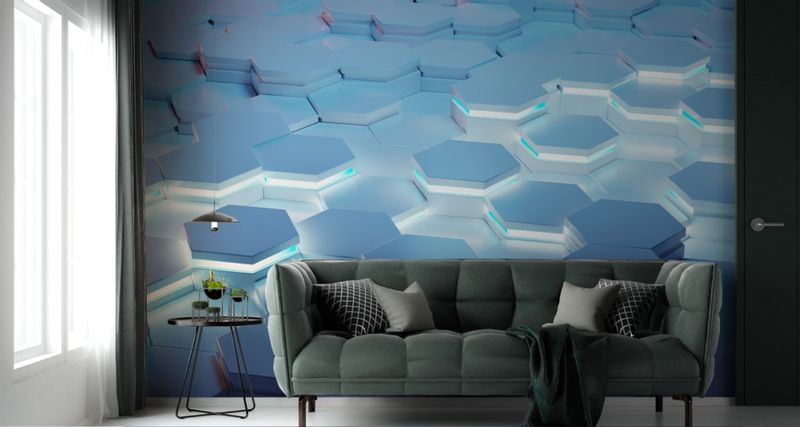 Fototapeta Niebieskie HEKSAGONY Nowoczesny Wzór 3D Abstrakcja 360cm x 240cm zdjęcie 7