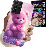 ETUI DO SAMSUNG GALAXY S21 Ultra - SŁODKI MIŚ NA RÓŻOWYM TLE, CASE + FOLIA
