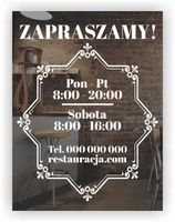 Naklejka zapraszamy godziny otwarcia na witrynę drzwi szybę 48x45 cm