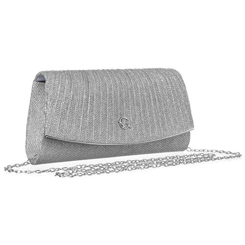 brokatowa kopertówka damska w srebrnym kolorze zawieszona na łańcuszku na Arena.pl