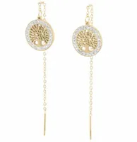 KOLCZYKI PRZECIĄGANE ZŁOTE DRZEWKA SZCZĘŚCIA CYRKONIE STAL CHIRURGICZNA