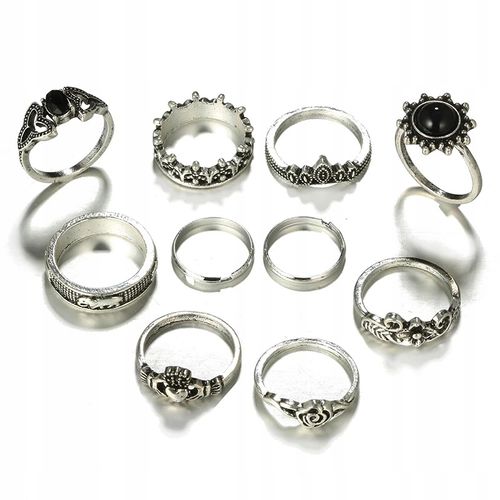 Srebrny ZESTAW PIERŚCIONKÓW RETRO PUNK BOHO 09 na Arena.pl