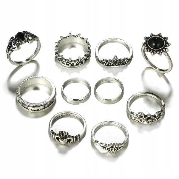 Srebrny ZESTAW PIERŚCIONKÓW RETRO PUNK BOHO 09 zdjęcie 9