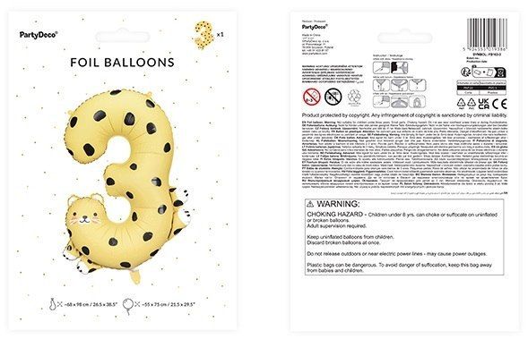 Balon foliowy cyfra "3" - Gepard 68x98 cm zdjęcie 3