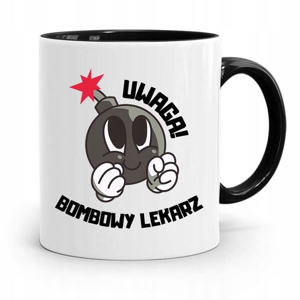 Kubek Czarny Dla Doktora Uwaga Bombowy Lekarz Z Nadrukiem Ze Zdjęciem zdjęcie 1