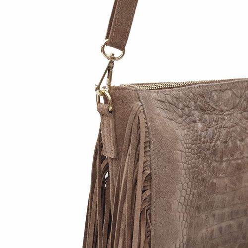 VERA PELLE torebka zamszowa listonoszka boho z frędzlami V001 j.szara na Arena.pl