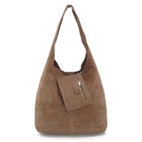 VERA PELLE torebka zamszowa worek na ramię z saszetką V132 taupe