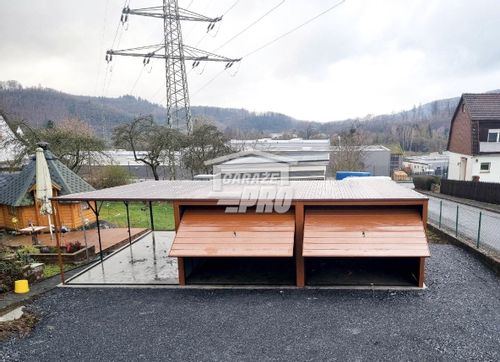 Garaż blaszany 6x6 + 3x6 wiata  Brama x2 złoty dąb spad w tył GP132 na Arena.pl