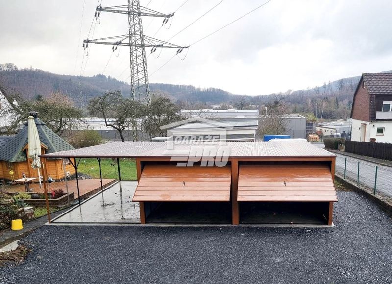 Garaż blaszany 6x6 + 3x6 wiata  Brama x2 złoty dąb spad w tył GP132 zdjęcie 2