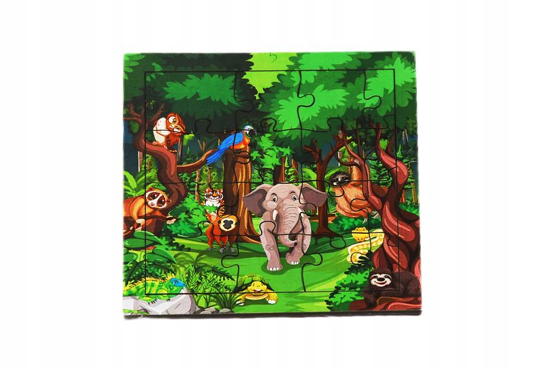 Drewniana kolorowa układanka dla dzieci Zabawka PUZZLE ZWIERZĘTA 16 el zdjęcie 1