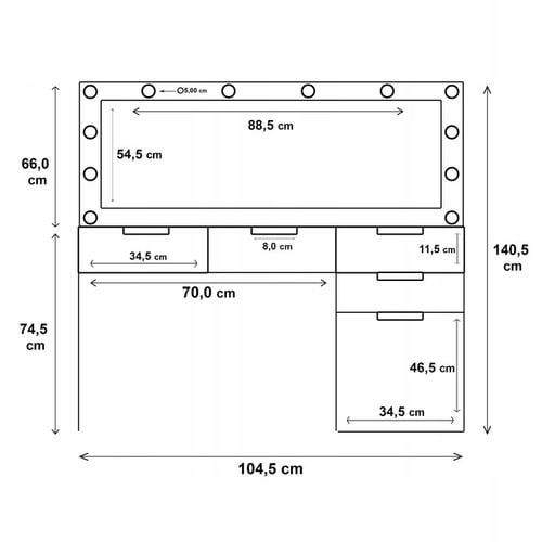 TOALETKA KOSMETYCZNA BIAŁA Z LUSTREM I OŚWIETLENIEM LED SUNNY + na Arena.pl