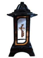 ZNICZ SZKLANY, KAPLICZKA CZARNA Z ZŁOTĄ APLIKACJĄ I ZŁOTYM KRZYŻEM 33 CM