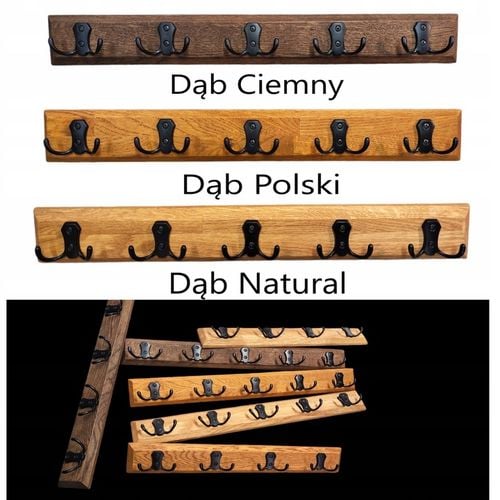 WIESZAK ŚCIENNY WISZACY LOFT DĄB 60CM 10 UCHWYTÓW NA UBRANIA DO na Arena.pl