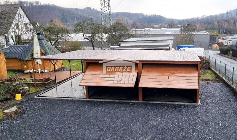 Garaż blaszany 6x6 + 3x6 wiata  Brama x2 złoty dąb spad w tył GP132 zdjęcie 3