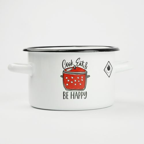 GARNEK TRADYCYJNY EMALIOWANY 3L BIAŁY PROSTY GAZ INDUKCJA WZÓR BE HAPPY na Arena.pl