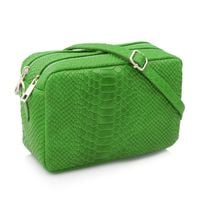 VERA PELLE torebka skórzana kroko listonoszka z paskiem V401 zielona