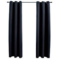 Zasłony zaciemniające z kółkami 2 szt. Czarny 97x213 cm Tkanina