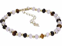 ELEGANCKA POZŁACANA SREBRNA BRANSOLETKA BIAŁY AGAT TYGRYSIE OKO ONYKS KULKI