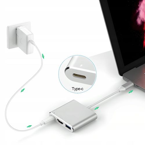 PRZEJŚCIÓWKA ADAPTER 3W1 USB-C 4K HDMI HUB USB 3.0 KONWERTER 100W 3A na Arena.pl