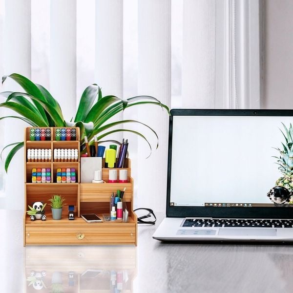 ORGANIZER DREWNIANY NA BIURKO PRZYBORNIK SZUFLADA zdjęcie 5