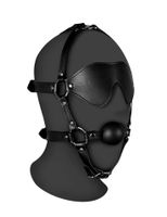 blindfolded head harness with solid ball gag   black