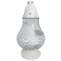 ZNICZ szklany DUŻY LAMPION BIAŁY SREBRNY z wkładem 62h tradycyjny 34,5 cm