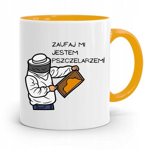 Kubek Zółty Dla Pszczelarza Zaufaj Mi Jestem Z Nadrukiem Ze Zdjęciem zdjęcie 1
