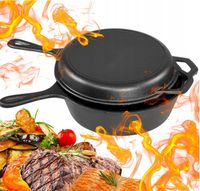 PATELNIA ŻELIWNA GŁĘBOKA RONDEL 2W1 NA INDUKCJE GAZ PIEKARNIK GARNEK 26CM