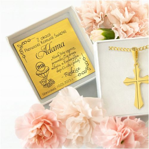 ZŁOTY ŁAŃCUSZEK KOMUNIJNY PR. 925 585 WISIOREK KRZYŻYK DLA CHŁOPCA + GRAWER na Arena.pl
