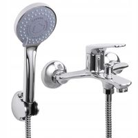 Bateria wannowa ścienna z prysznicem i wężem chrom srebrna kran YOKA HOME