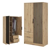 SZAFA GARDEROBA SOREN 2D DĄB ARTISAN 200CM OTWIERANA DUŻA PÓŁKI DRĄŻEK