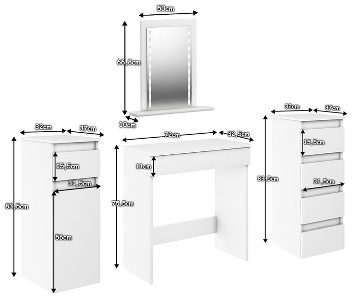 TOALETKA MEGAN 2 BIAŁA lustro LED zdjęcie 7