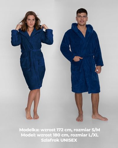 Granatowy szlafrok męski z kapturem ciepły miękki S / M na Arena.pl