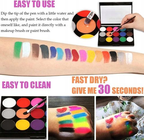 FARBY DO MALOWANIA TWARZY i CIAŁA ŚWIECĄCE W NOCY 15e. ZMYWALNE DLA DZIECI na Arena.pl