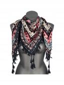 Chustka apaszka z frędzlami folk kwiaty granatowy różowy 65 / DA-53B