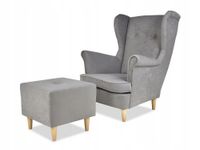 Fotel uszak ARI z podnóżkiem, skandynawski Family Meble, szary siwy