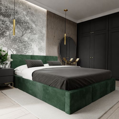 ŁÓŻKO TAPICEROWANE 180x200 ŁÓŻKO PODWÓJNE Z POJEMNIKIEM BUTELKOWA ZIELEŃ na Arena.pl