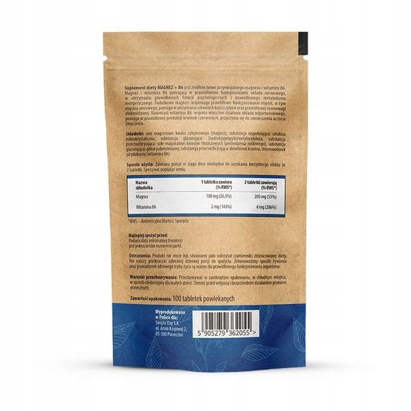 MAGNEZ CYTRYNIAN WITAMINA B6 NA STRES ZMĘCZENIE I SKURCZE 100 TABLETEK zdjęcie 14