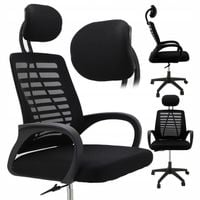 Fotel Biurowy Krzesło Obrotowe Ergonomiczne Czarny Materiałowy