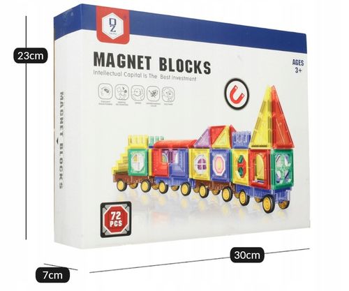 KLOCKI MAGNETYCZNE 3D Edukacyjne DUŻE PANELE Konstrukcyjne ZESTAW 72 el. na Arena.pl