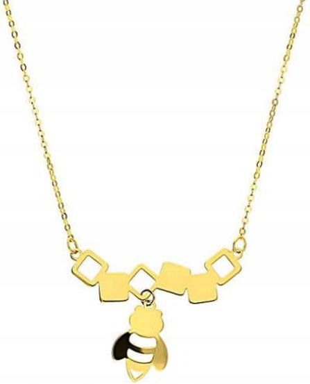 Złoty naszyjnik 585 PLASTER MIODU I PSZCZOŁA 1,61g nowoczesny wzór prezent zdjęcie 1