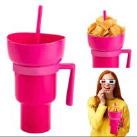 kreatywny kubek na przekąski 2 w 1 do popcornu Zintegrowany kubek na napoje z – Pink / 901-1000ml
