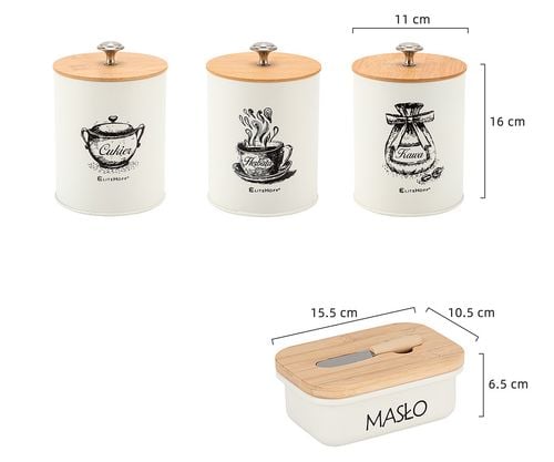 zestaw 3 pojemników kuchennych i maselniczka e-6058 na Arena.pl