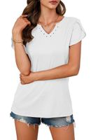 Koszulka damska bawełniana t-shirt dekolt serek V-neck krótki rękaw L/XL