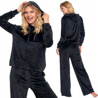 Moraj Długa Ciepła Miękka Piżama Damska z Kapturem Czarny 4300-010 M